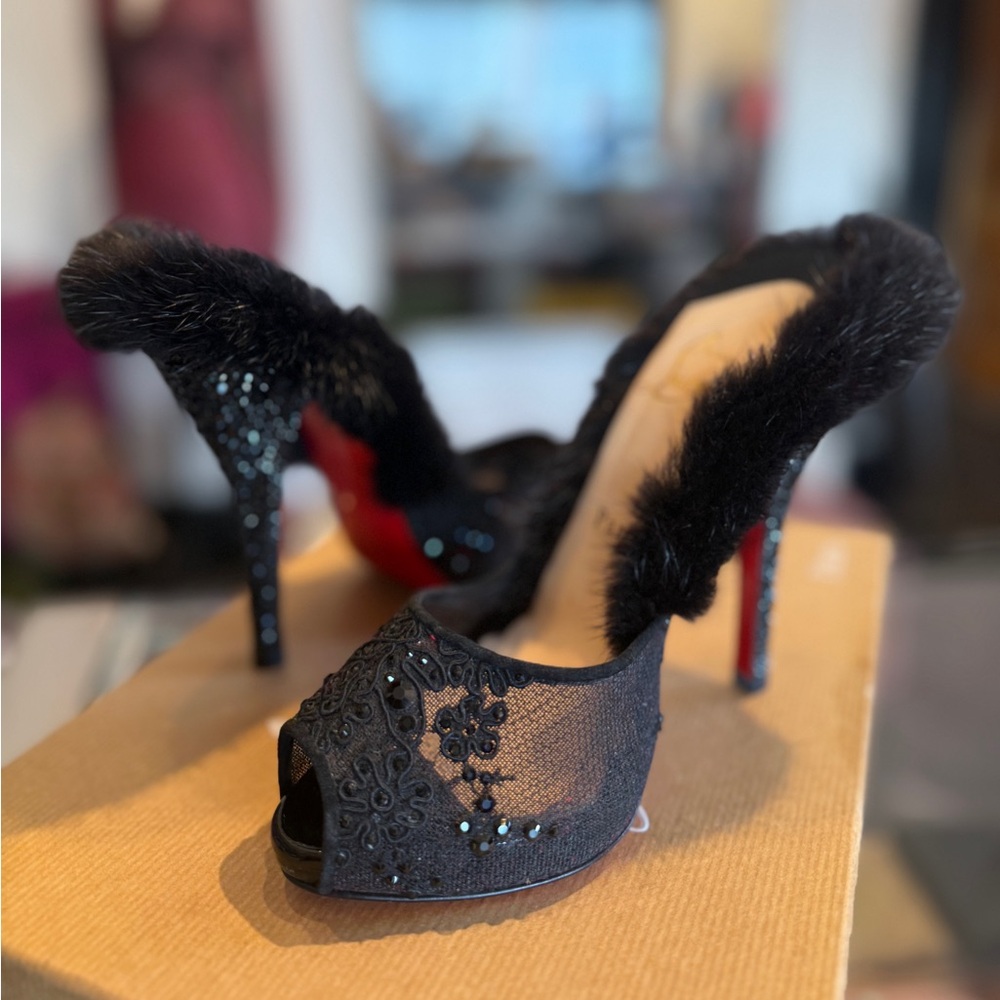 Christian Louboutin Mink Swavorski Crystal heels 36